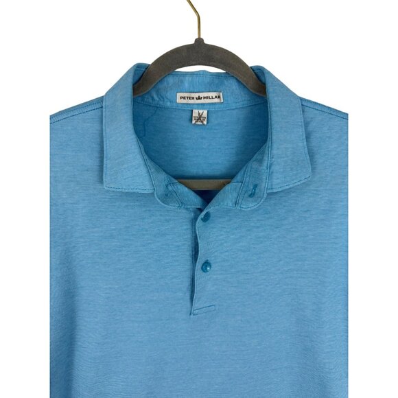 Peter Millar Shirt Men's Large Collared Short Sleeve Golf Polo Blue Mini Stripe - Picture 3 of 12